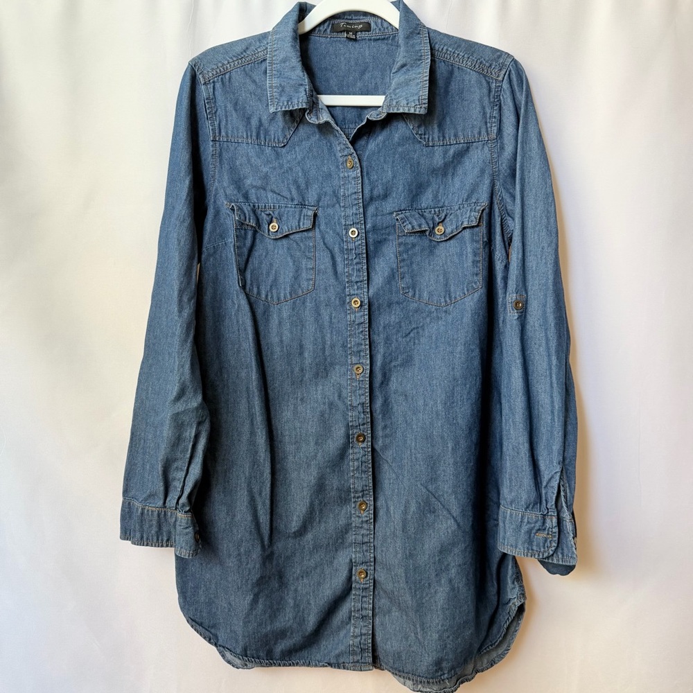 Timing Women’s Classic Blue Button-Up Denim Shirt Dress, Medium